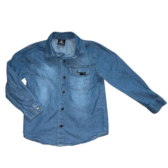 Volcom Boys Snap Front Denim Long Sleeve Shirt-Blue-Size 5-GUC - Picture 1 of 4